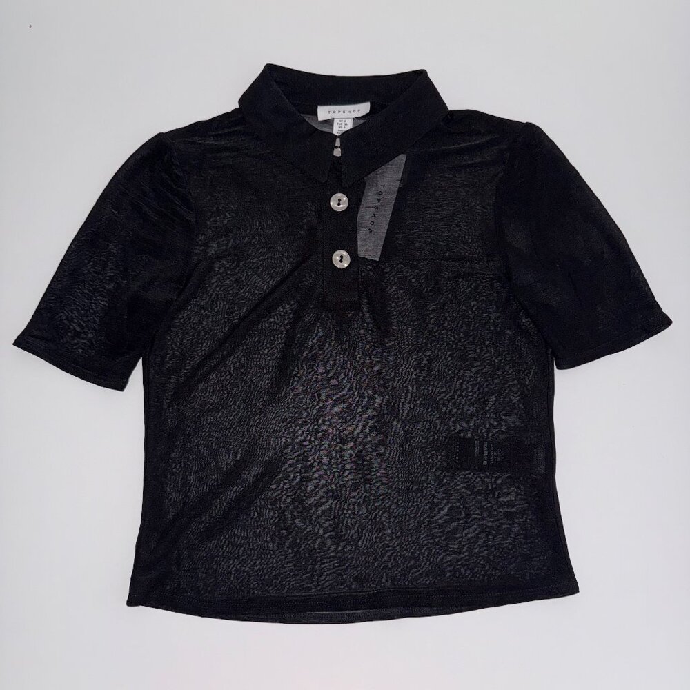 Topshop Knit Sheer Polo Cropped Shirt Size US 4